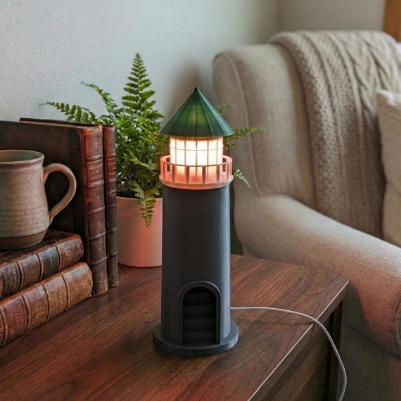 Coastal Lighthouse Lamp, Nautical Nursery Decor, Beach House Table Lamp, Gift for Sailors, Unique Bedside Lamp, 10, shown in listing image 4 with additional visible details or options.