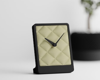 Quiltmere Quilted Table Clock, Soft Cushion Look Desk Timepiece, Modern Sculptural Home Office Decor, 5 Matte Colorways