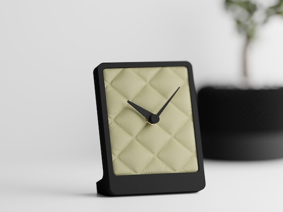 Quiltmere Quilted Table Clock, Soft Cushion Look Desk Timepiece, Modern Sculptural Home Office Decor, 5 Matte Colorways