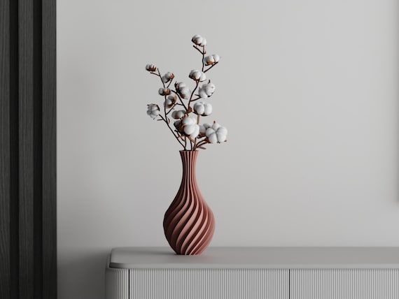 SwaySpire Sculptural Vase, Flowing Spiral Flower Holder, Modern Ribbed Shelf Decor, 5 Sizes, 30 Colors