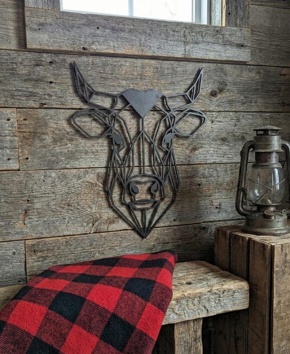 Geometric Bull Wall Art: 1/2" thick relief art, multiple colors, ready to hang, shown in an additional close-up listing view with visible shape and details.