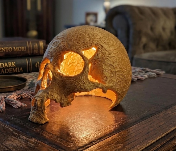 Sunken Skull Lamp, Gothic Table Lamp, Multiple Colors, shown in an additional close-up listing view with visible shape and details.