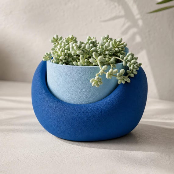 NestArc Halo Two-Tone Planter, Rounded Cradle Succulent Pot, Sculptural Indoor Plant Holder, 4 and 8 Inch, Named Colorways