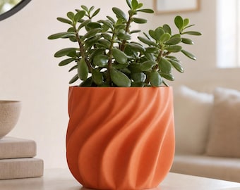 CurrentFold Sculptural Planter, Curved Wave Indoor Plant Pot, Modern Ribbed Succulent Holder, Organic Home Decor, 4 Sizes, 30 Colors