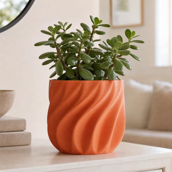 CurrentFold Sculptural Planter, Curved Wave Indoor Plant Pot, Modern Ribbed Succulent Holder, Organic Home Decor, 4 Sizes, 30 Colors