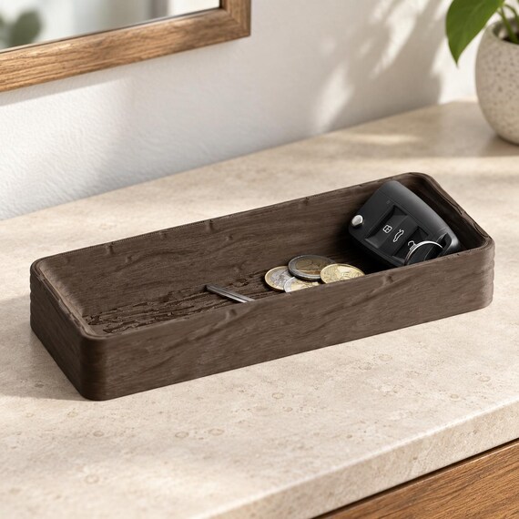 Timberfold Valet Tray Wood Grain Catchall Dish Long Entryway Key Organizer Modern Desk Storage
