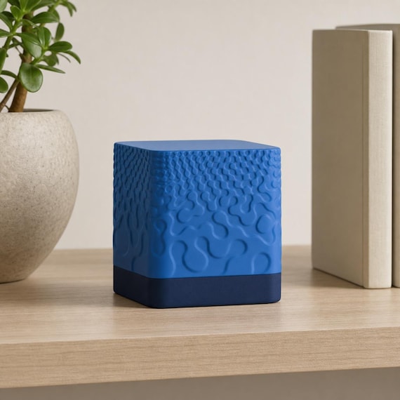 Small LumaRelief lamp in Midnight Current with Dark Blue base and Marine Blue relief shade