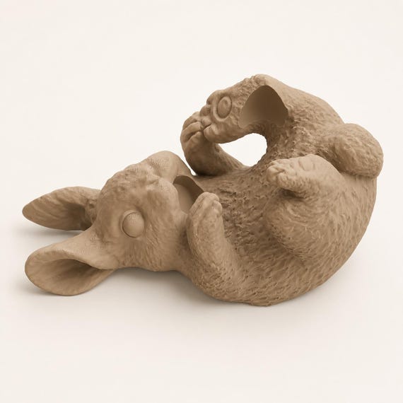 Close-up Latte Brown reclining rabbit holder showing its empty bottle cradle