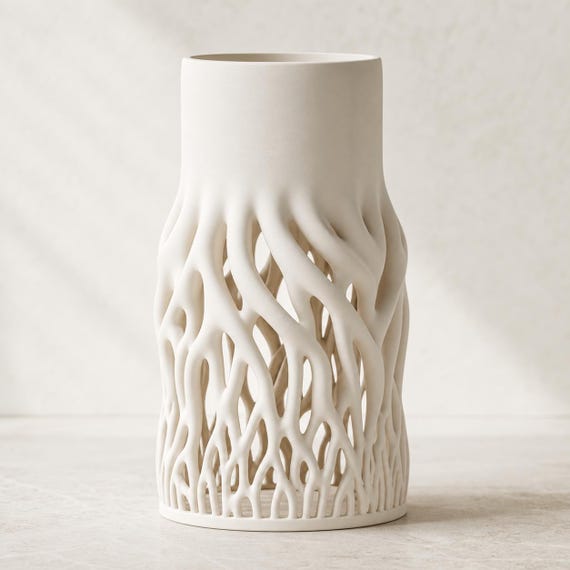 Front close-up of the empty Rootveil vase showing its organic open branchwork