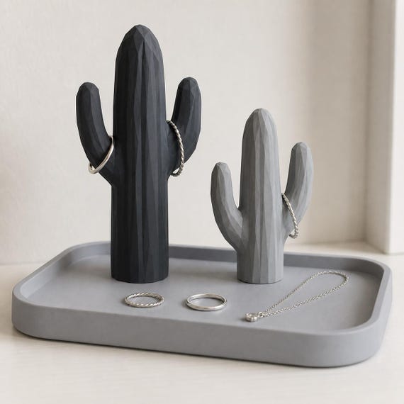 Close-up of the Modern Mono BranchCove faceted cactus organizer and tray