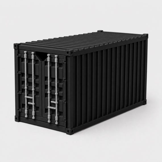 Close three-quarter view of the Black HarborGrid industrial storage drawer with Light Grey front details