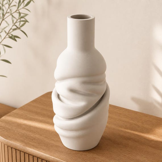 Bone White DrapeForm Wrapped Column vase showing broad layered fabric-like folds