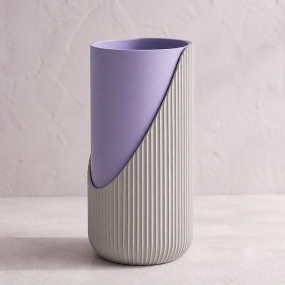 Curveveil modern vase in Ash Gray and Lilac Purple Orchid Haze colors