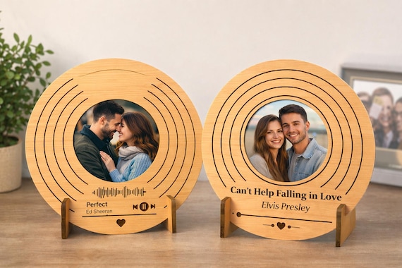 Personalized Song Photo Frame Plaque with Stand, Custom Music Gift, Couple Photo Display