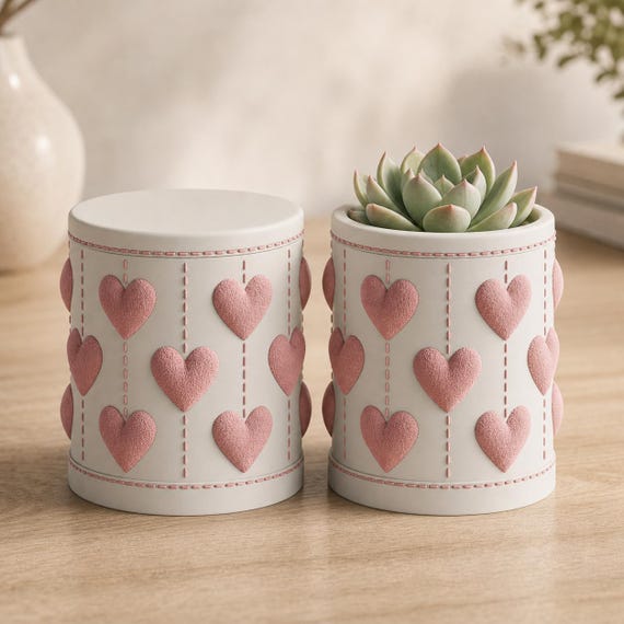 Heartloom Stitched Heart Vessel, Keepsake Container or Succulent Planter, Bone White Base, Four Named Colorways, Modern Gift