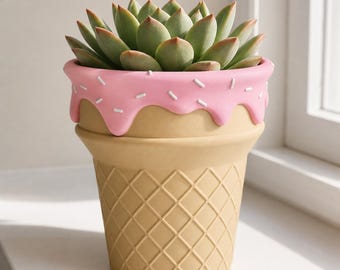 ScoopBloom Dessert Planter, Ice Cream Cone Plant Pot, Sprinkle Succulent Holder, Whimsical Desk Decor, 6 Matte Colorways