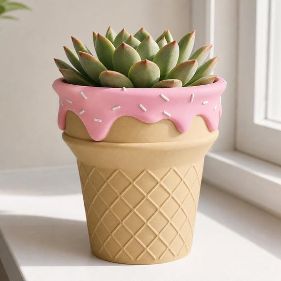 ScoopBloom Dessert Planter, Ice Cream Cone Plant Pot, Sprinkle Succulent Holder, Whimsical Desk Decor, 6 Matte Colorways