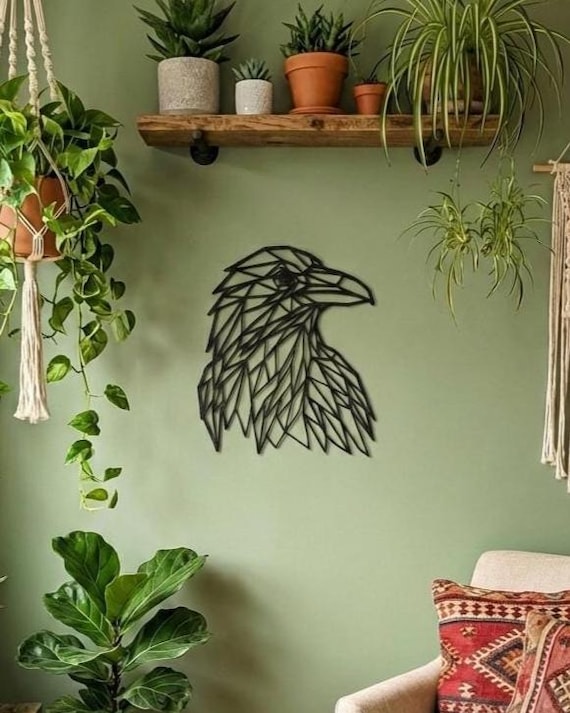Geometric Raven Wall Art: 1/2" thick relief art, multiple colors, ready to hang, shown in listing image 4 with additional visible details or options.