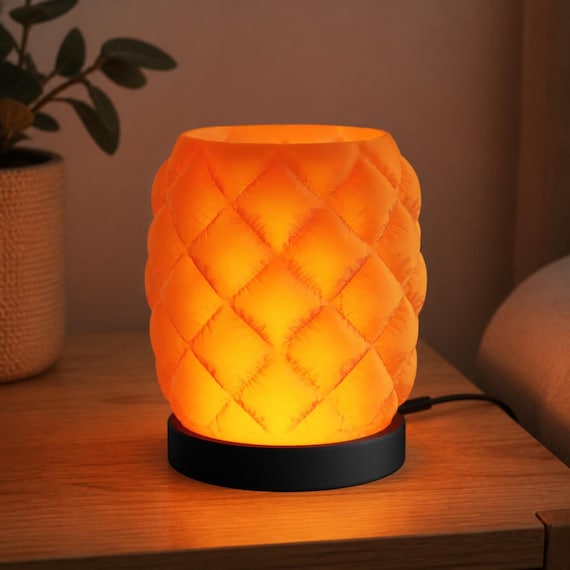 CushionHalo Quilted Accent Lamp, Cozy Diamond Shade Night Light, Black Base, USB LED or Battery Tea Light, 30 Shade Colors