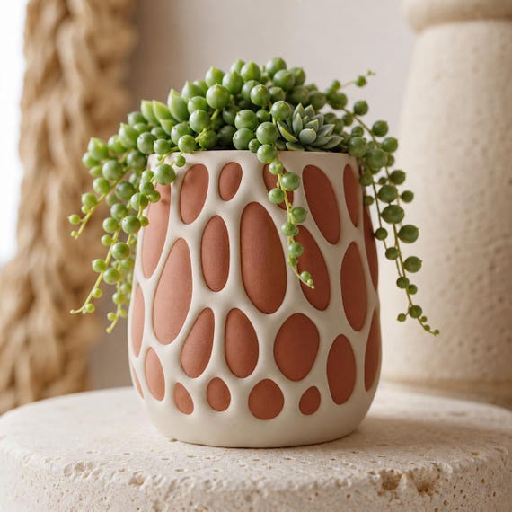 Bloomframe Cellular Planter, Organic Modern Succulent Pot, Sculptural Webbed Plant Holder, 6 Matte Colorways