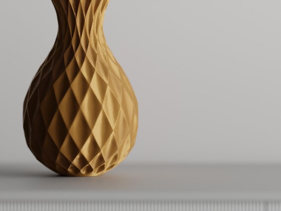 Side close-up of the LatticeGourd vase showing its curved waist and geometric texture