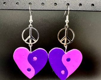 Purple Yin Yang Peace Earrings