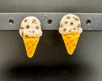 Chocolate Chip Ice Cream Cone Earrings