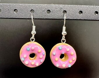 Pink Frosted Donuts with Sprinkles Earrings