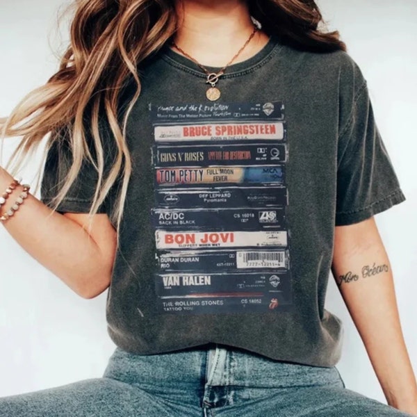 Rock Cassettes Tape Unisex Printed T-Shirt, Rock Bands Shirt, Unisex tee, Vintage Feel, Graphic T-Shirt 1435704410