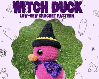 Witch Duck, rubber ducky, crochet duck pattern, low sew crochet pattern, Halloween crochet pattern