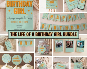 The Life of a Birthday Girl Party Bundle: Glam Showgirl Theme | Editable Canva Templates (Digital Download)