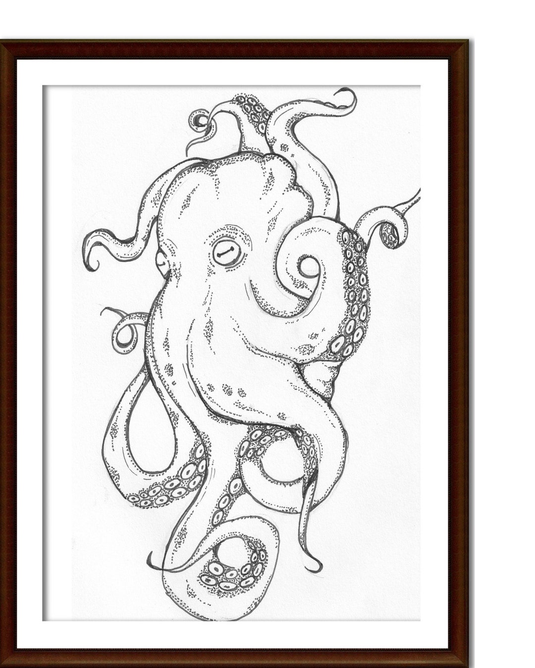 Pen and Ink Hand Drawn Octopus - Etsy