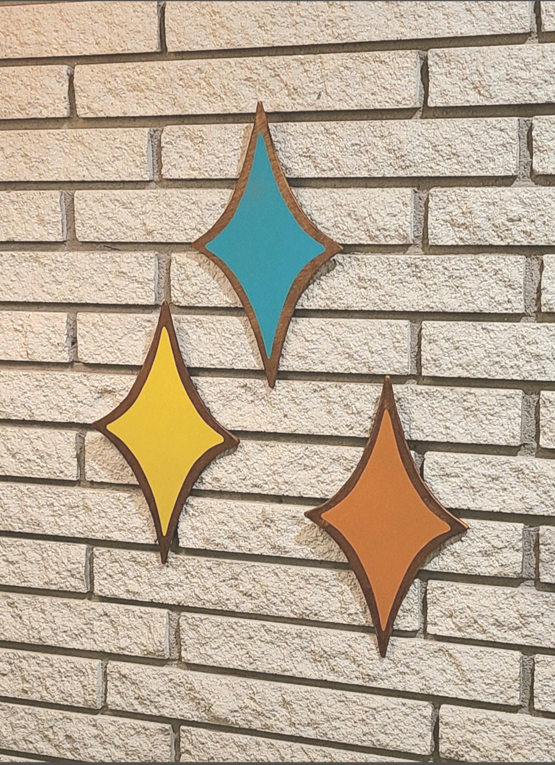Set of 3 MCM Inspired Atomic Star Wooden Wall Plaques 1960's Look Mid