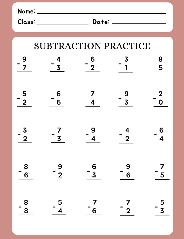 Printable Subtraction Skills Subtraction Drills 1st Grade Subtraction