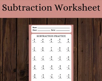 Printable Subtraction Skills, Subtraction Drills, 1st Grade Subtraction Skills, Digital Download, Instant Download, Printable