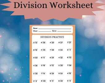 Printable Division Skills, Printable Division Practice, 3rd Grade Division Drill, Digital Download, Instant Download