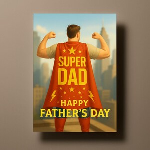Cartão de Dia dos Pais Super Pai – Cartão engraçado de pai super-herói – Presente forte para pai – Cartão fofo em estilo cômico para ele