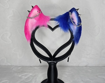 Micro Cat Ears - Blue and Pink Kawaii Kitten Ears Headband | Cute Cosplay Ears | Alt fashion | Festival Hair Accessory