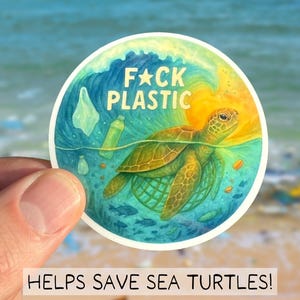 Sea Turtle Sticker, Save the Ocean Decal, Eco Friendly Watercolor Marine Life Sticker, Anti Plastic Activist Sticker, Ocean Conservation