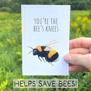 Cute Bumblebee Love Card, Eco Friendly Watercolor Animal Pun Card, You’re the Bee’s Knees, Cute Appreciation Card for Partner or Friend