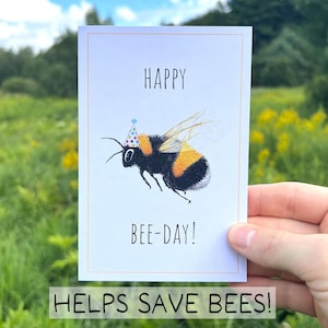 Belated Birthday Card, Funny Bee Greeting Card, Bumblebee Watercolor Pun Card, Happy Bee-lated Birthday, Eco Friendly Card, For Him or Her