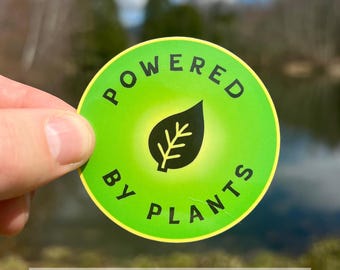 Naklejka „Powered By Plants”, Naklejka oparta na roślinach, Naklejka przyjazna dla środowiska, Naklejka ekologiczna, Naklejka wegetariańska, Naklejka wegańska, Moc roślin