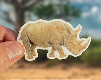 Neushoorn aquarel sticker, schattige neushoorn laptop sticker, safari dieren waterfles sticker, eco composteerbaar Afrika Wildlife kunst, neushoorn minnaar cadeau