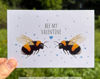Grappige hommel Valentijnsdagkaart, schattige punny bij liefdeskaart voor hem of haar, eco-aquarel bijenkaart voor bijenliefhebber op gerecycled papier