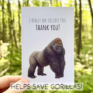 Funny Gorilla Thank You Card, Eco Friendly Animal Pun Card, Recycled Wildlife Appreciation Card, Cute Ape Card for Coworker Teacher Friend