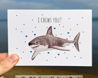 Funny Shark Love Card, Watercolor Shark Pun Valentines Day Card, Great White Shark Anniversary Card, Shark Greeting Card for Him or Her