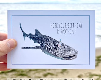 Funny Whale Shark Birthday Card, Ocean Lover Gift, Punny Watercolor Greeting Card, Cute Marine Life Art, Recycled Eco Friendly Card for Him