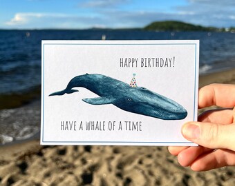 Carte d'anniversaire baleine bleue, carte de voeux baleine, baleine bleue aquarelle, carte d'anniversaire recyclée, carte de conservation de la faune, carte d'anniversaire calembour