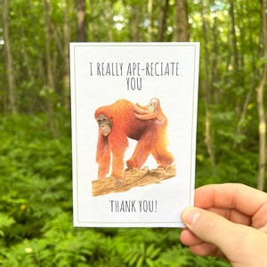 Carte de jeu de mots orang-outan, carte de remerciement orang-outan, carte orang-outan aquarelle, carte recyclée, carte de conservation de la faune, sauver les orangs-outans