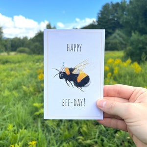 Hummel-Wortspiel-Karte, Hummel-Geburtstagskarte, Bienen-Grußkarte, Aquarell Hummel-Karte, recycelte Karte, Naturschutz, Punny Biene